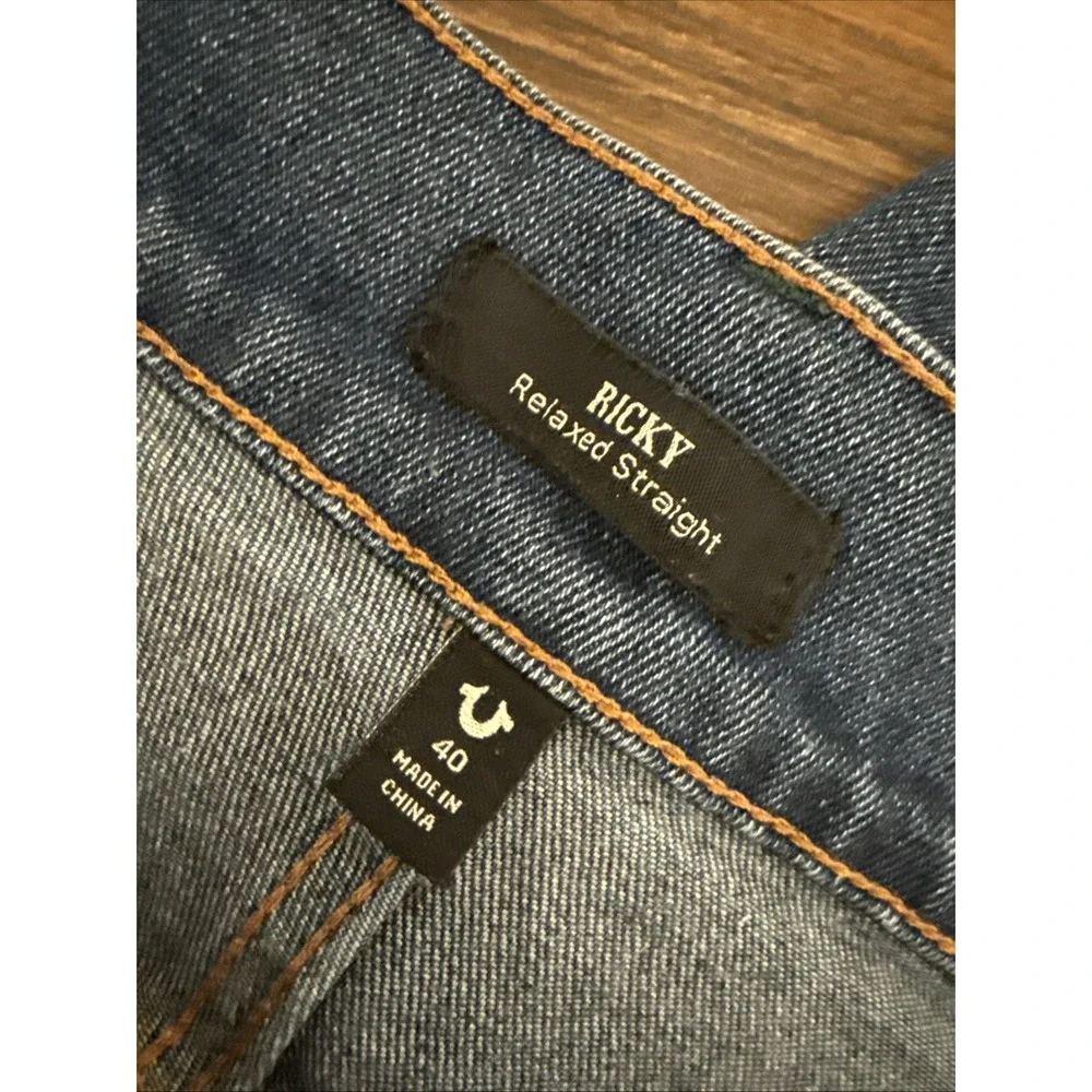 True Religion Jeans Mens Size 40 Blue Denim Stretch Ricky Relaxed Straight Leg